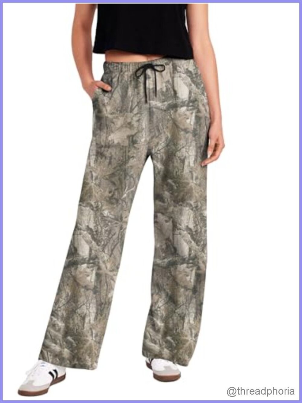 Women Wide Leg Camo Sweatpants High Waisted Drawstring Baggy Fleece Joggers